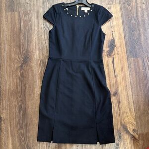 Michael Kors Black Midi Dress with Gold Accents